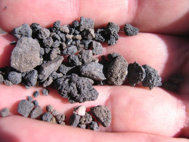 Close-up of the cinders on the ground