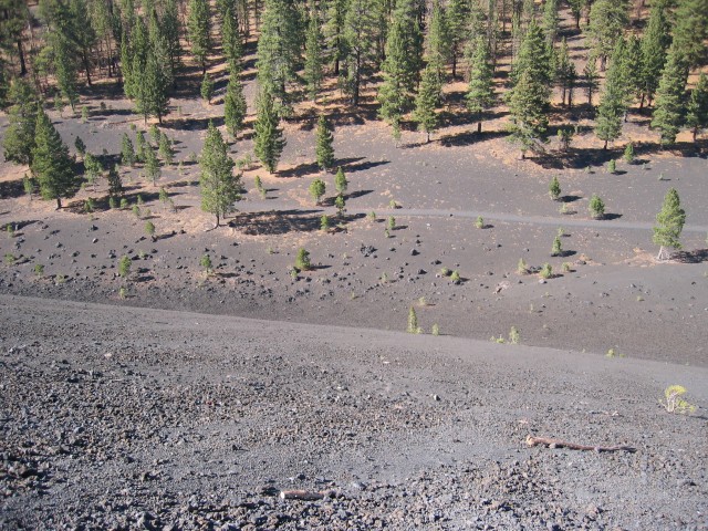 Down the side, from the trail