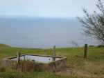 Cow trough, with the ocean in the background.